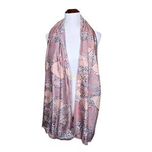 Snakeskin Print Fringe Trim Scarf Wrap Oblong Pink Grey